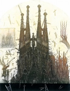 Sagrada Familia. Aguafuerte, 32 x 25 cm. 1995